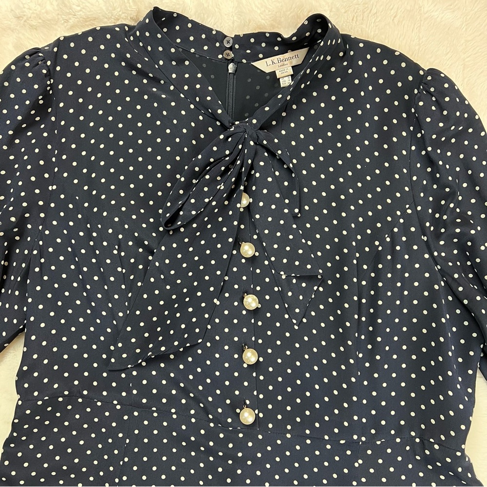 LK BENNETT navy white polka dot silk Mortimer dress in Sloane Blue - Picture 8 of 10